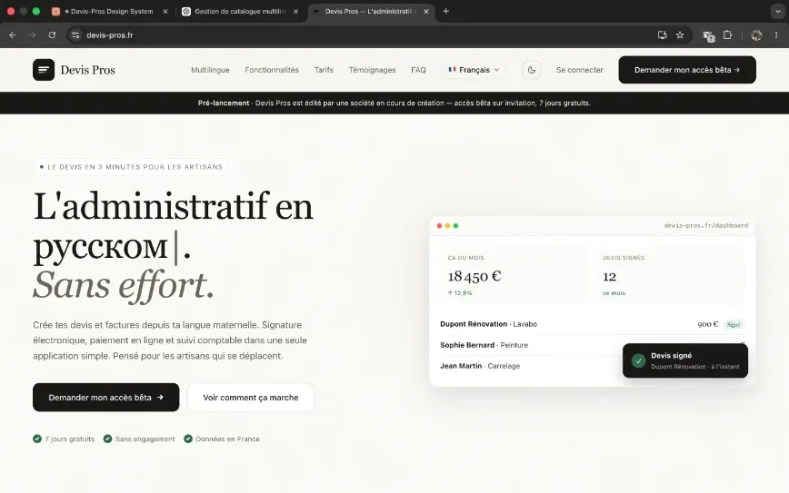 Aperçu du projet DevisPro